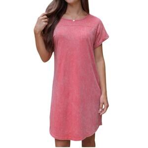 Grace & Lace Mineral Washed T-Shirt Dress in Washed Pink Women's S 100% Cotton‎
